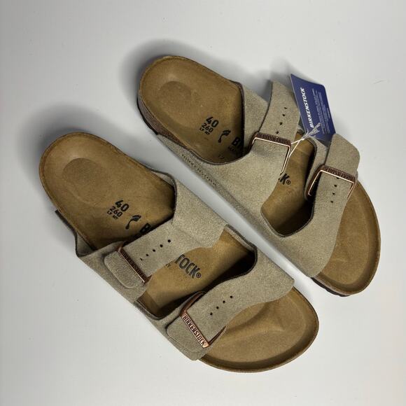 Birkenstock Unisex Arizona Suede Leather Two Strap Sandals in Taupe (Narrow) - Picture 6 of 8